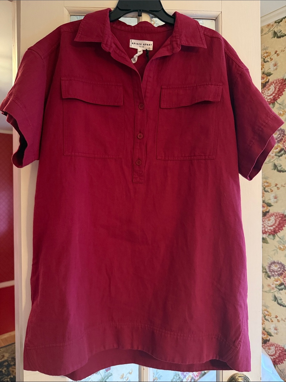 Apiece Apart Deep Berry Short-Sleeve Tunic Dress